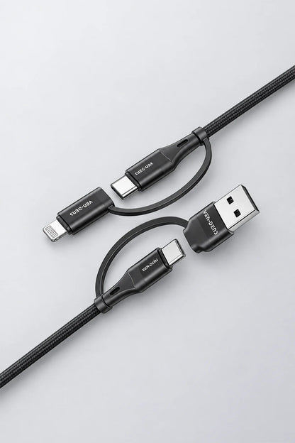 Ven-dens DCA06 4'ü 1 Arada Hızlı Şarj ve Data Kablosu - Type-C, Lightning, USB-A - 60W PD - 1.5M Naylon Örgü