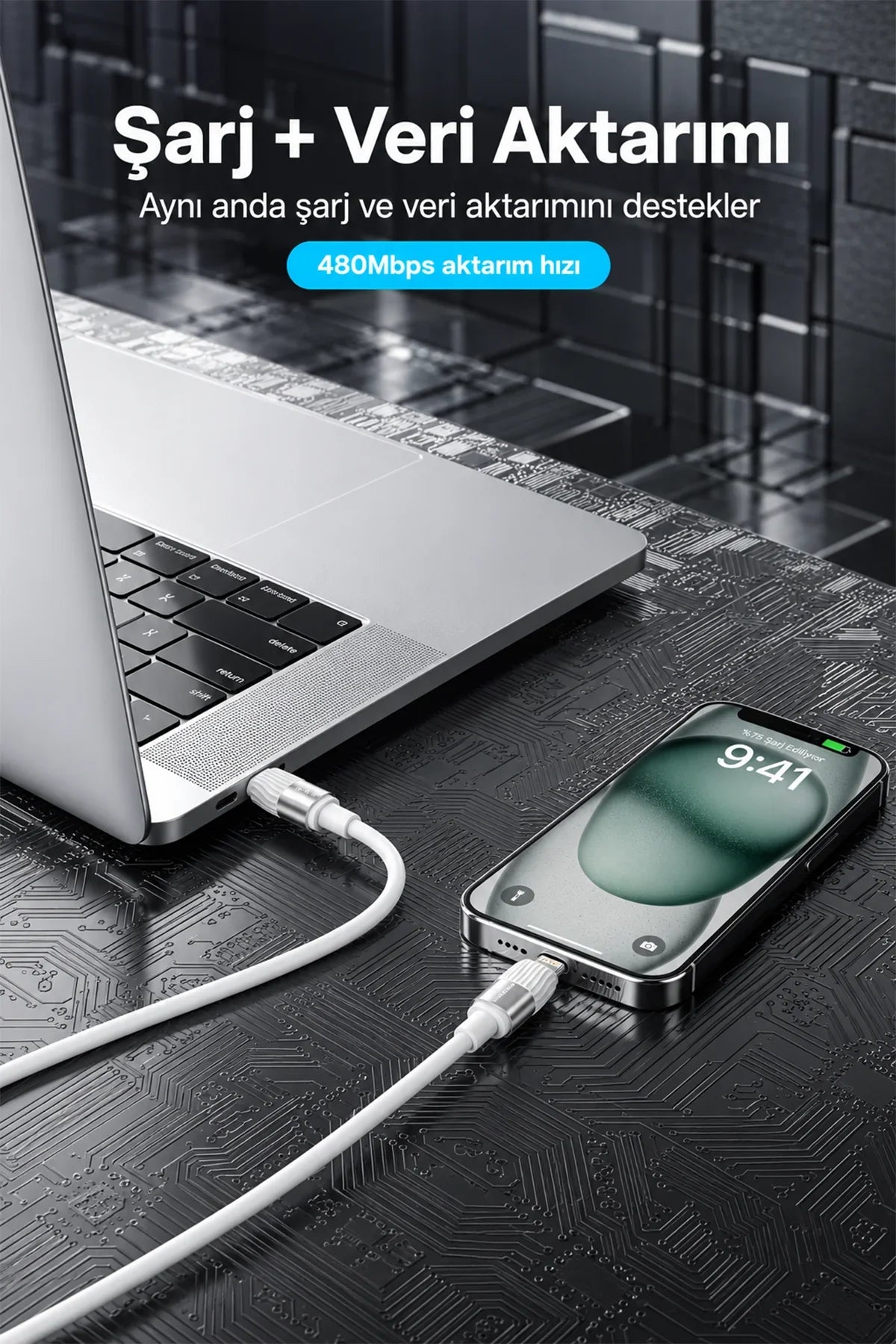 Ven-dens VD-DC08CL Type-C to Lightning PD 27W Hızlı Şarj ve Data Kablosu - 1 Metre
