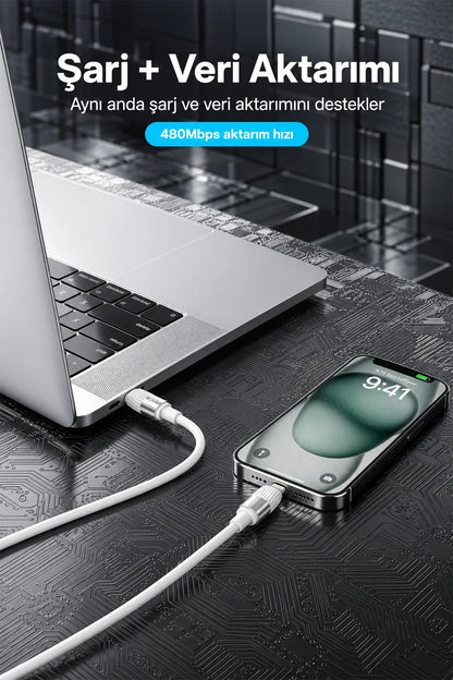Ven-dens VD-DC08CL Type-C to Lightning PD 27W Hızlı Şarj ve Data Kablosu - 1 Metre