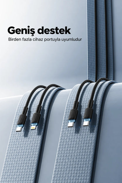 Vendens VD-DC09CC Type-C to Type-C 60W Hızlı Şarj ve Data Kablosu - 1 Metre TPE Örgülü