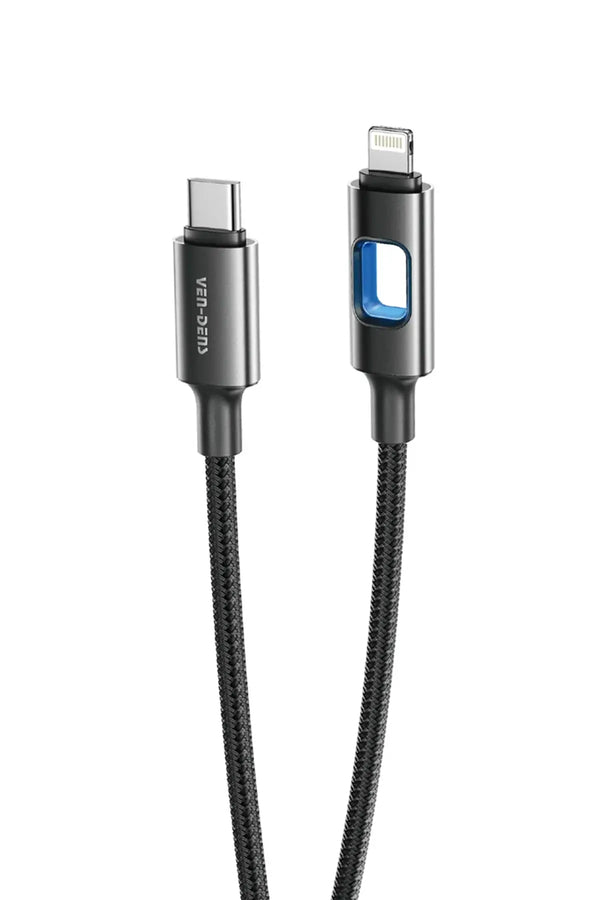 Ven-dens VD-DC12CL Type-C to Lightning PD 27W Hızlı Şarj ve Data Kablosu, Alüminyum Örgülü, 1 Metre - Siyah