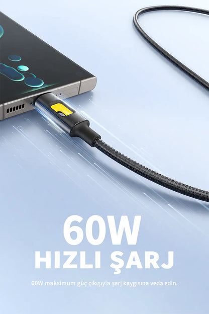 Vendens VD-DC12CC Type-C to Type-C 60W PD Hızlı Şarj ve Data Kablosu - 1 Metre Alüminyum Örgülü