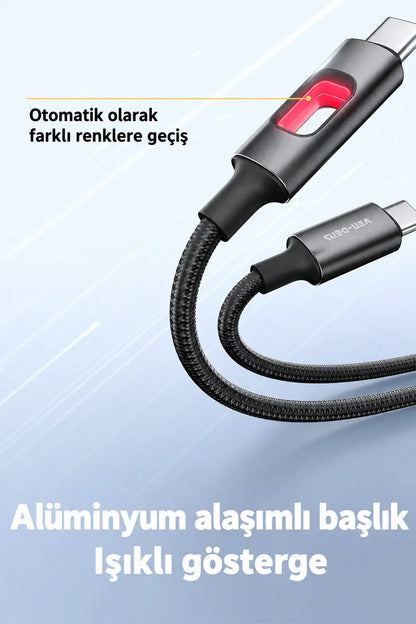 Vendens VD-DC12CC Type-C to Type-C 60W PD Hızlı Şarj ve Data Kablosu - 1 Metre Alüminyum Örgülü