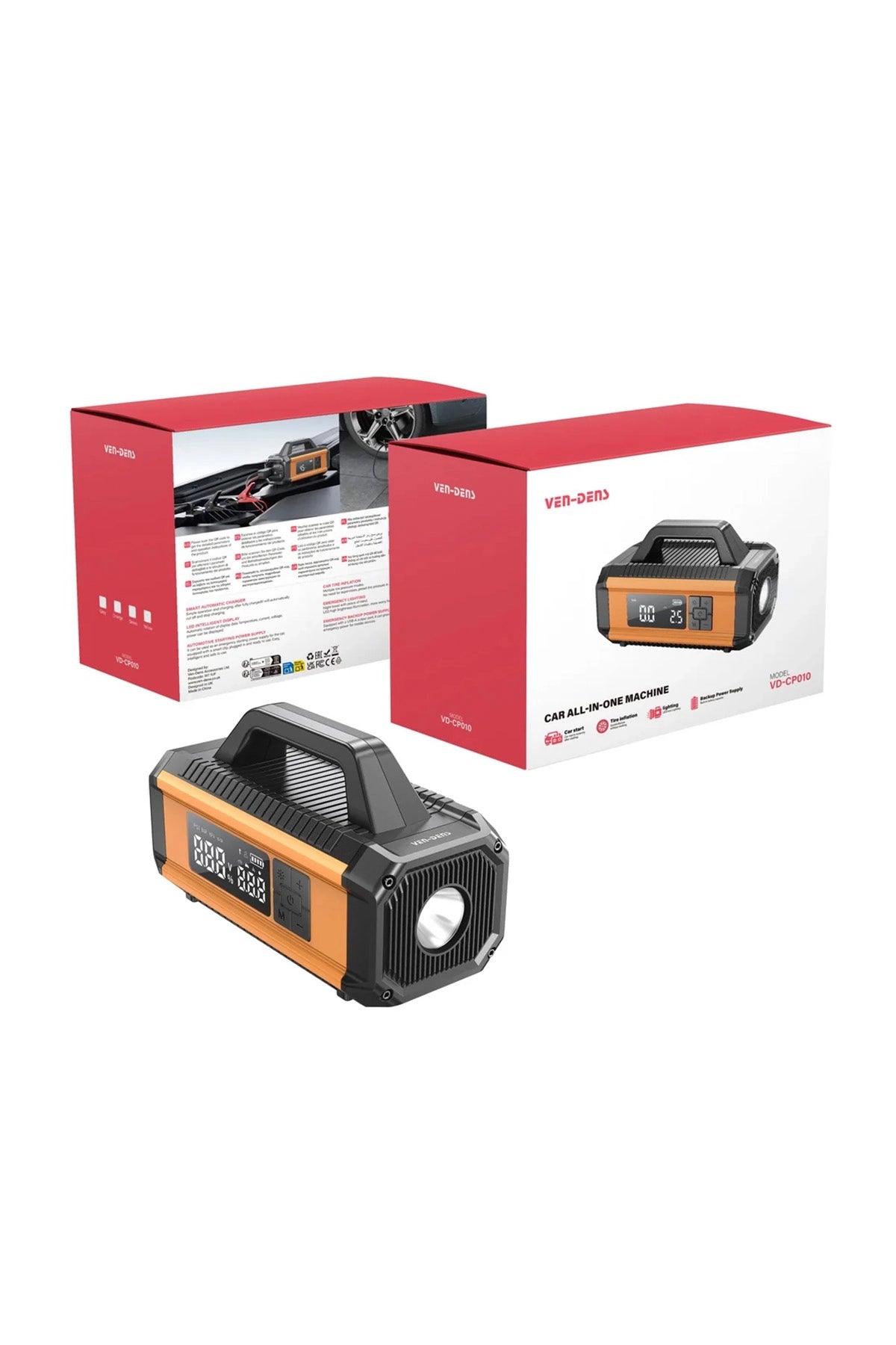 Vendens VD-CP010 Akü Takviye Cihazı 800A 150 PSI Hava Kompresörü 10000mAh Powerbank LED Fener