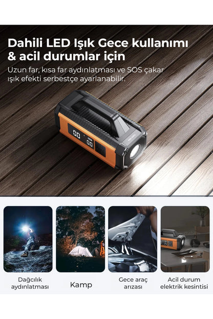 Vendens VD-CP010 Akü Takviye Cihazı 800A 150 PSI Hava Kompresörü 10000mAh Powerbank LED Fener