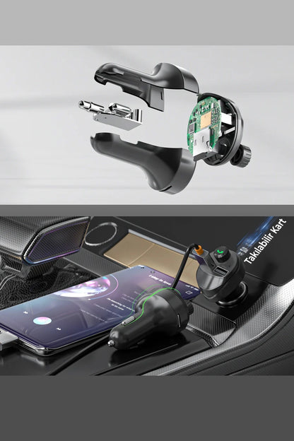 Vendens VD-FM004 Bluetooth 5.0 FM Transmitter Araç Şarj Cihazı Çift USB Hızlı Şarj TF Kart Siyah