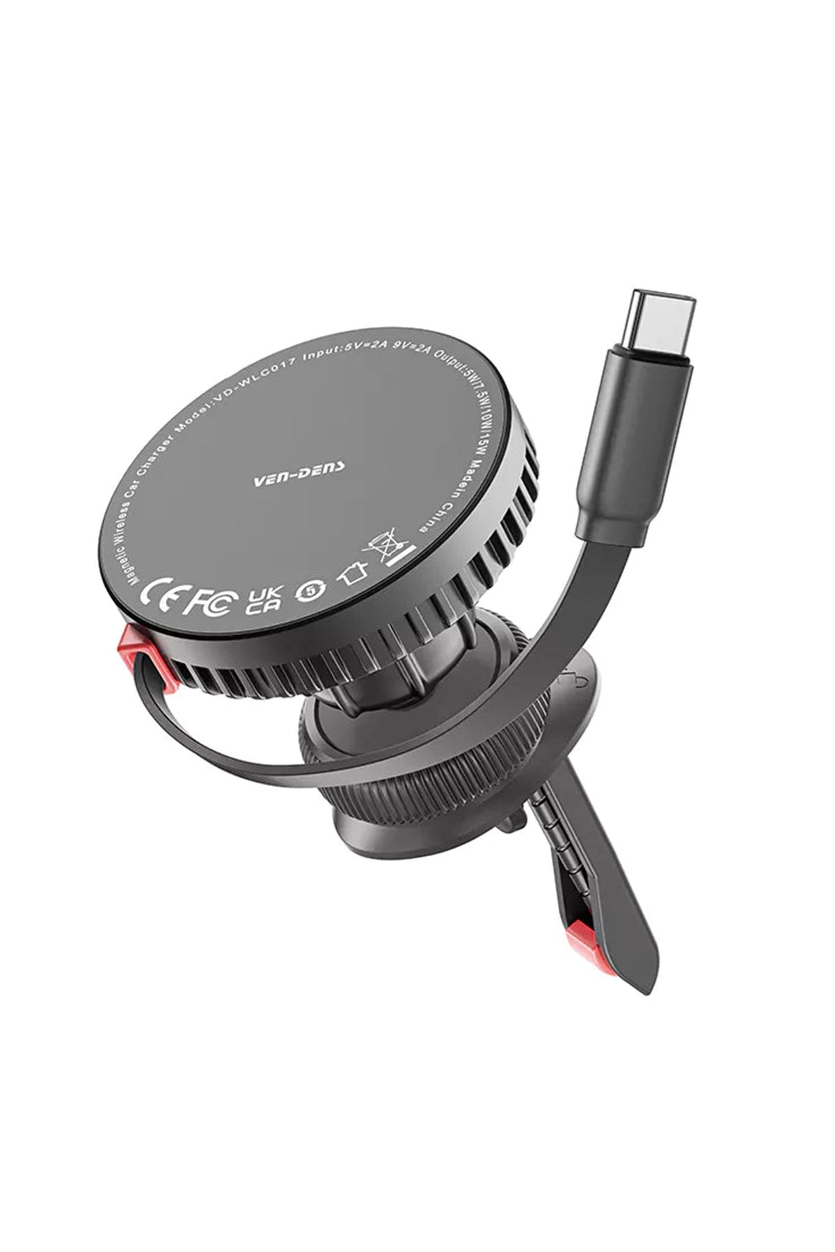 Vendens VD-WLC017 Magsafe Kablosuz Araç Telefon Şarj -Tutucu 15W Hızlı Şarj Qi Uyumlu Siyah