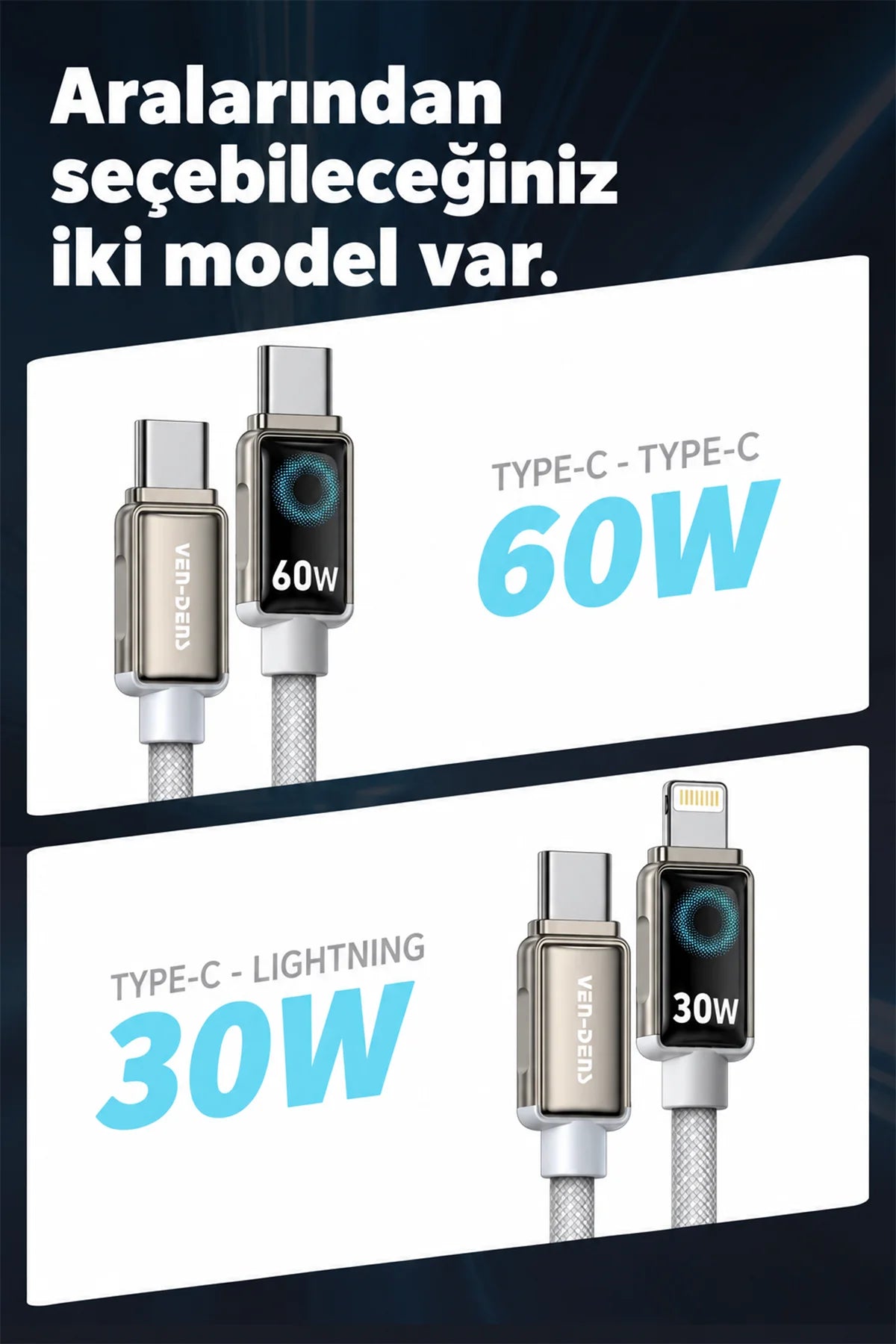 Vendens DC11CL Type-C to Lightning PD 27W Örgülü Hızlı Şarj ve Data Kablosu - 1 Metre