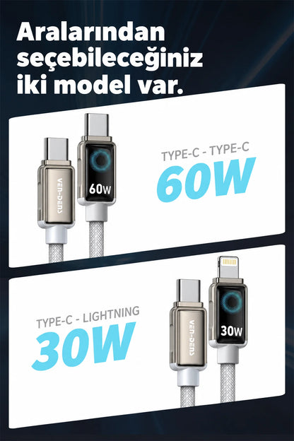 Vendens DC11CL Type-C to Lightning PD 27W Örgülü Hızlı Şarj ve Data Kablosu - 1 Metre