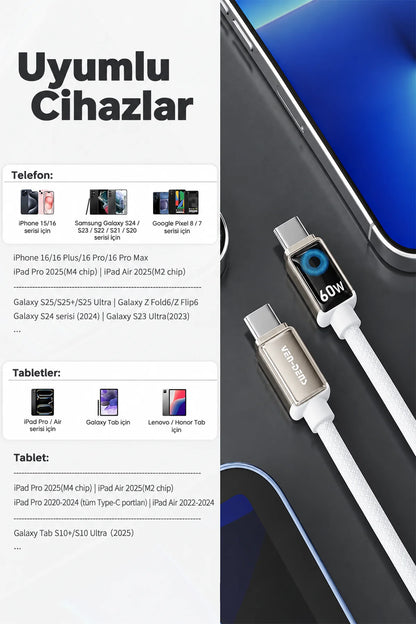 Vendens DC11CL Type-C to Lightning PD 27W Örgülü Hızlı Şarj ve Data Kablosu - 1 Metre