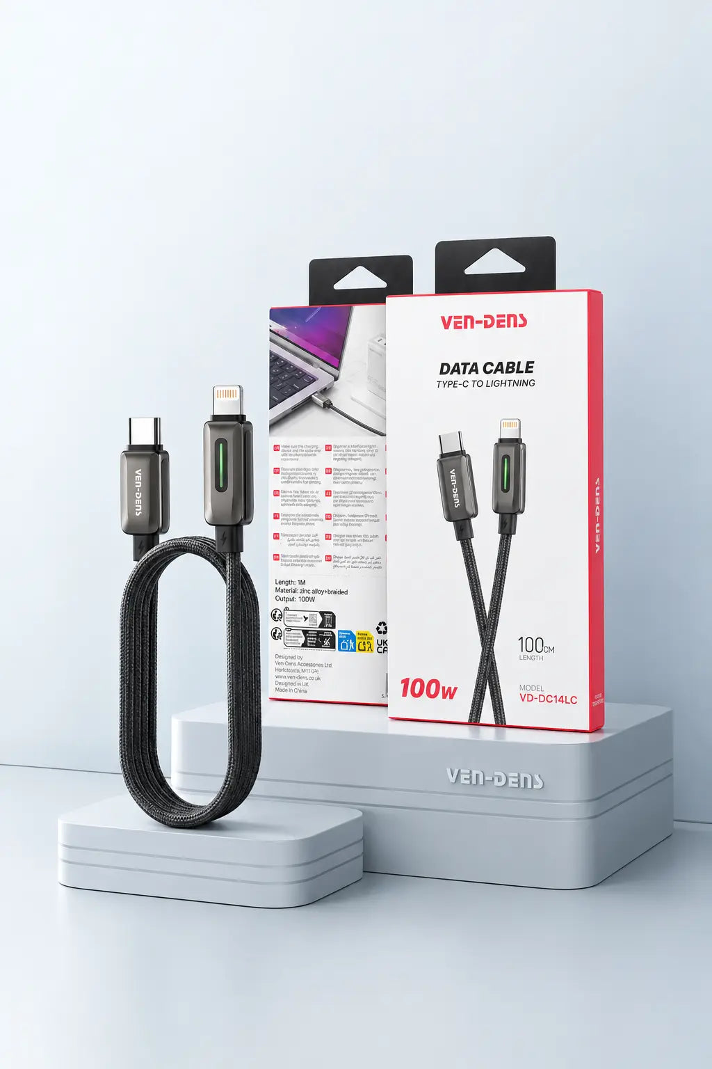 Vendens VD-DC14CL Type-C to Lightning 27W PD Hızlı Şarj ve Data Kablosu - 1 Metre, Çinko Alaşım Örgü