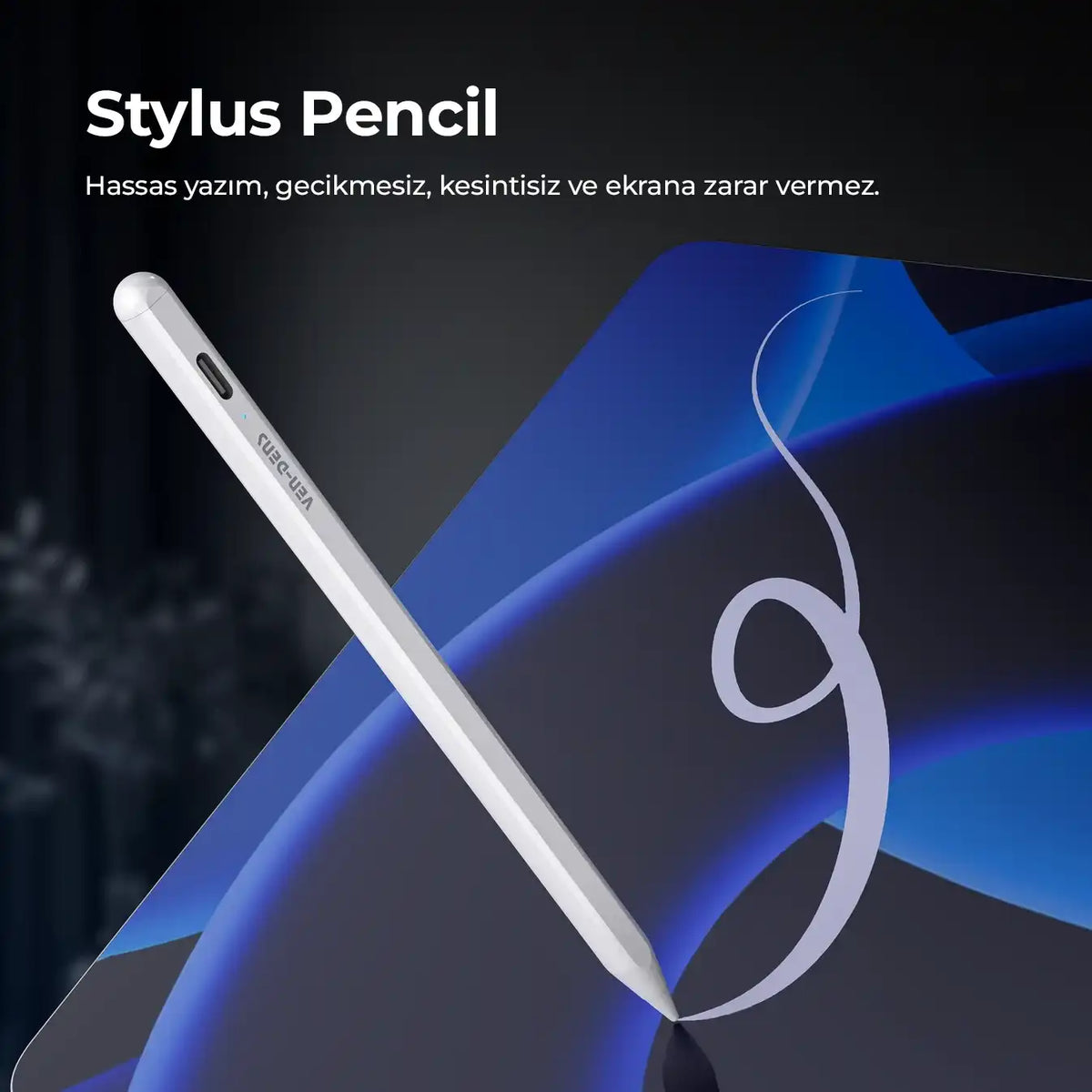 Vendens Metal Tablet Kalemi – iPad ve Android Uyumlu, Manyetik Yapışma, Tip-C Şarj, 10 Saat Kullanım
