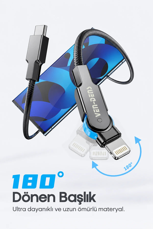 Vendens VD-DC03CL 27W Type-C to Lightning Hızlı Şarj Kablosu, Apple MFi Sertifikalı, Kafası Dönebilen 1 Metre