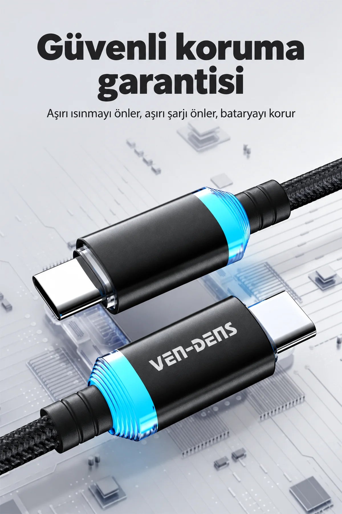 Vendens VD-DC04CC Type-C to Type-C 60W PD Hızlı Şarj ve Data Kablosu - 1 Metre, Alüminyum Örgü