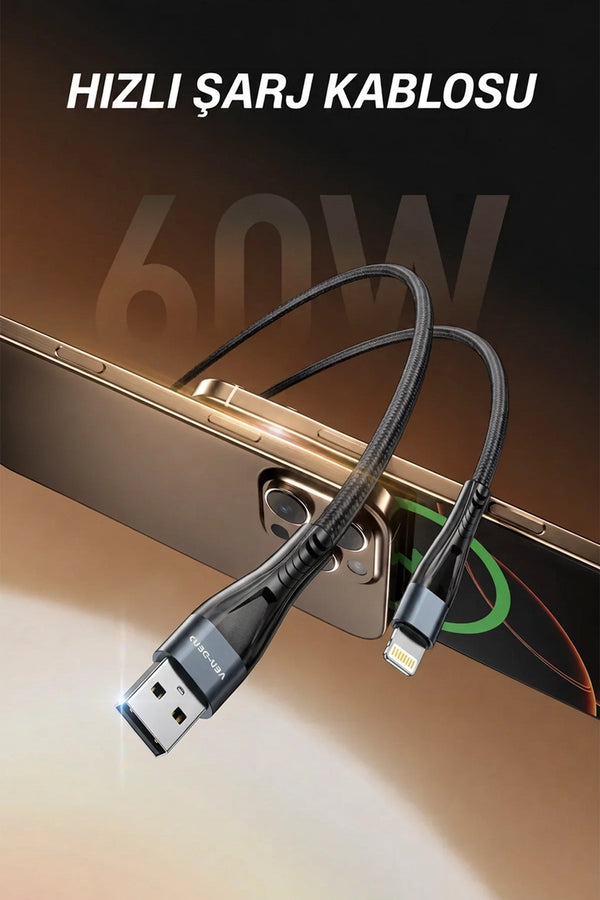 Vendens VD-DC19L Premium iPhone Uyumlu Lightning Hızlı Şarj ve Veri Kablosu, 1 Metre