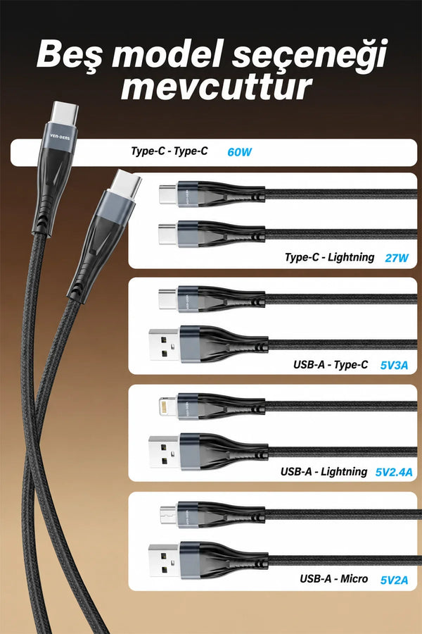 Vendens VD-DC19L Premium iPhone Uyumlu Lightning Hızlı Şarj ve Veri Kablosu, 1 Metre