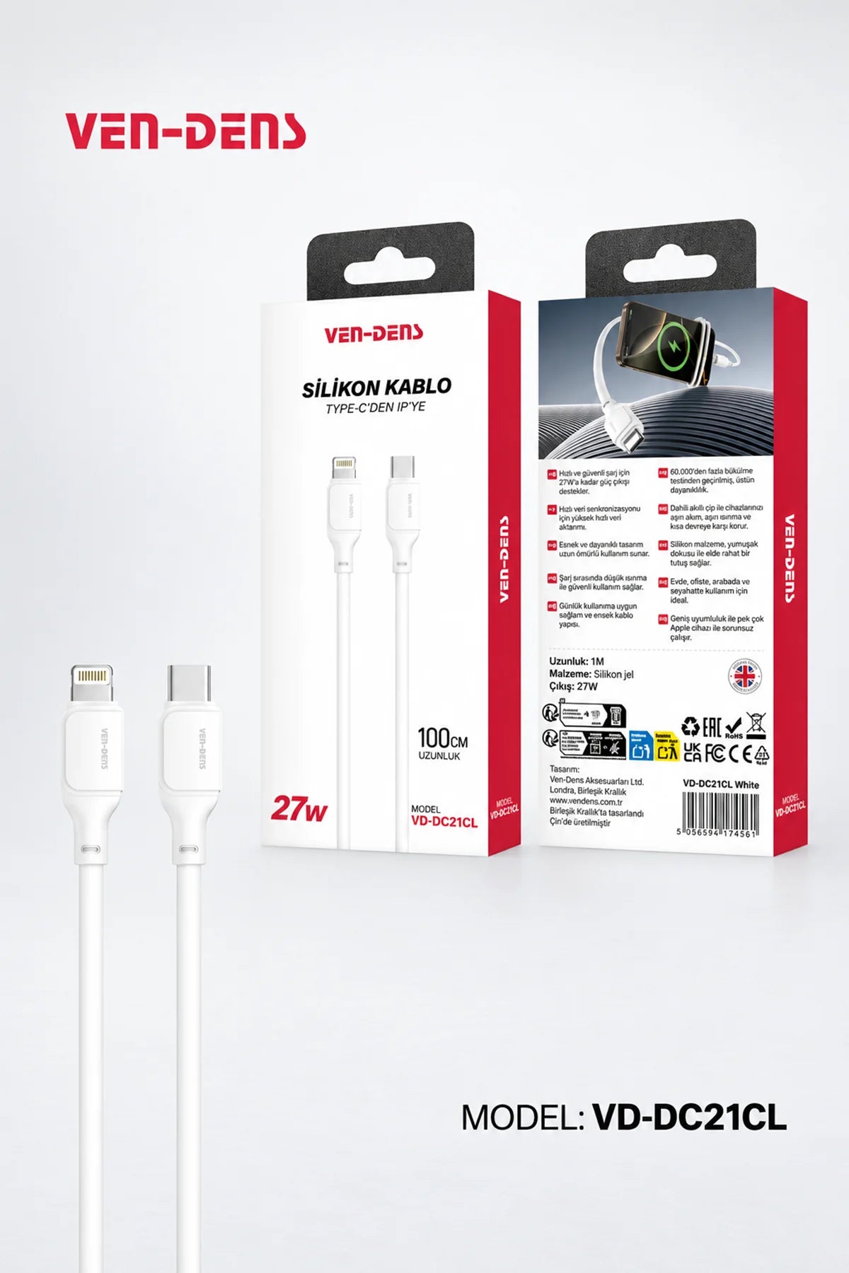 Vendens VD-DC21L iPhone Uyumlu Lightning Hızlı Şarj ve Veri Kablosu, 1 Metre