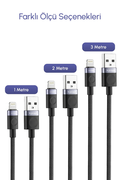 Vendens VD-DCM02 2.4A Lightning Hızlı Şarj Kablosu, Apple MFi Sertifikalı, Örgülü