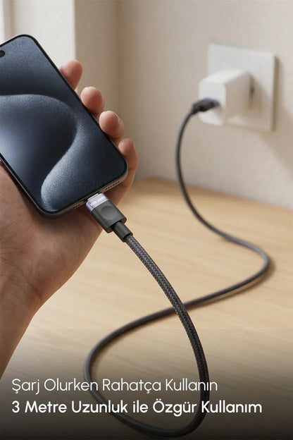 Vendens VD-DCM03 18W USB-A to Type-C Hızlı Şarj Kablosu, Örgülü, Veri Aktarımlı