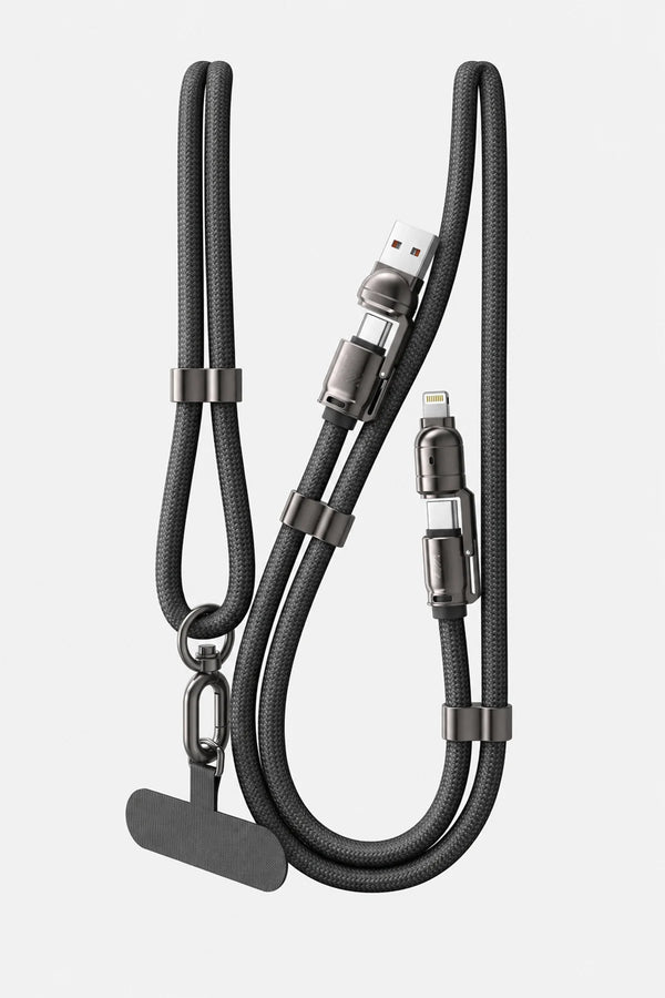 Vendens VD-DCS03 60W 4'ü 1 Arada Hızlı Şarj Kablosu, Taşıma İpi ,Type-C, Lightning, Micro USB, Örgülü 1.5 Metre