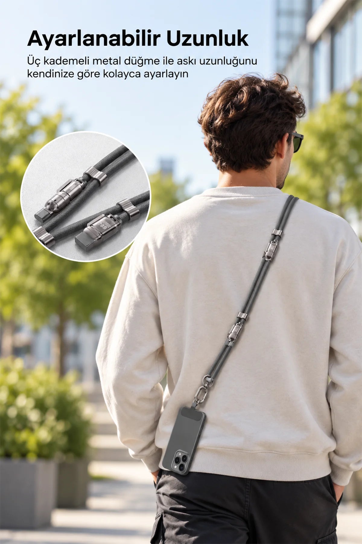 Vendens VD-DCS03 60W 4'ü 1 Arada Hızlı Şarj Kablosu, Taşıma İpi ,Type-C, Lightning, Micro USB, Örgülü 1.5 Metre