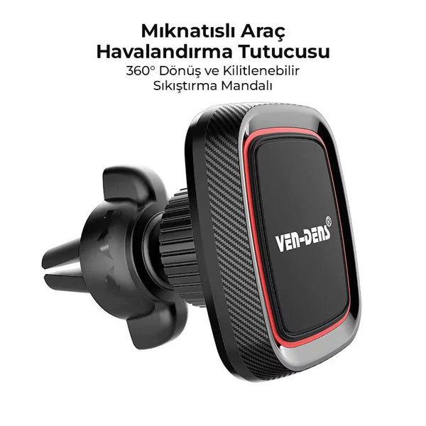 Vendens VD-HD015 Premium Manyetik Araç Telefon Tutucu - 360° Döner Izgara Klipsli