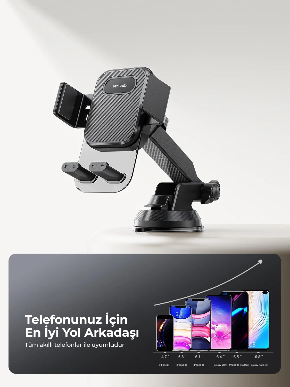 Vendens VD-HD049 Premium Araç İçi Konsol Telefon Tutucu - 360° Dönebilen