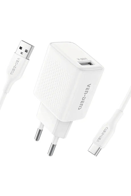 Vendens VD-TC019BA01 10.5W Hızlı Şarj Adaptörü, USB-A, 1 Metre Type-C Kablo Seti, Beyaz