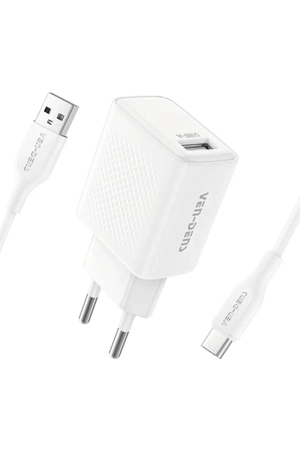 Vendens VD-TC019BA01 10.5W Hızlı Şarj Adaptörü, USB-A, 1 Metre Type-C Kablo Seti, Beyaz