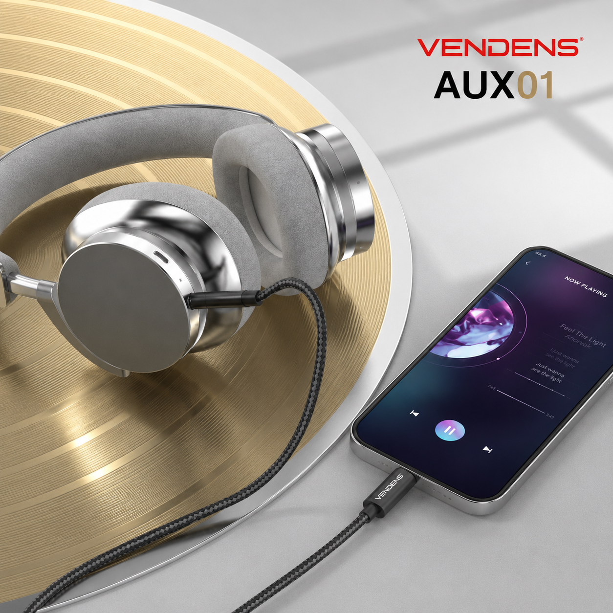 Vendens VD-AUX001 Premium 3.5mm AUX Ses Kablosu - Altın Uçlu