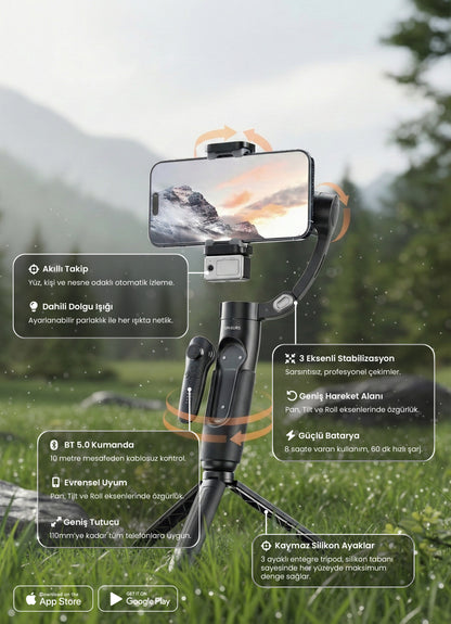 Vendens VD-SS11 Premium 360° Dönebilen Telefon Gimbal ve Akıllı Tripod