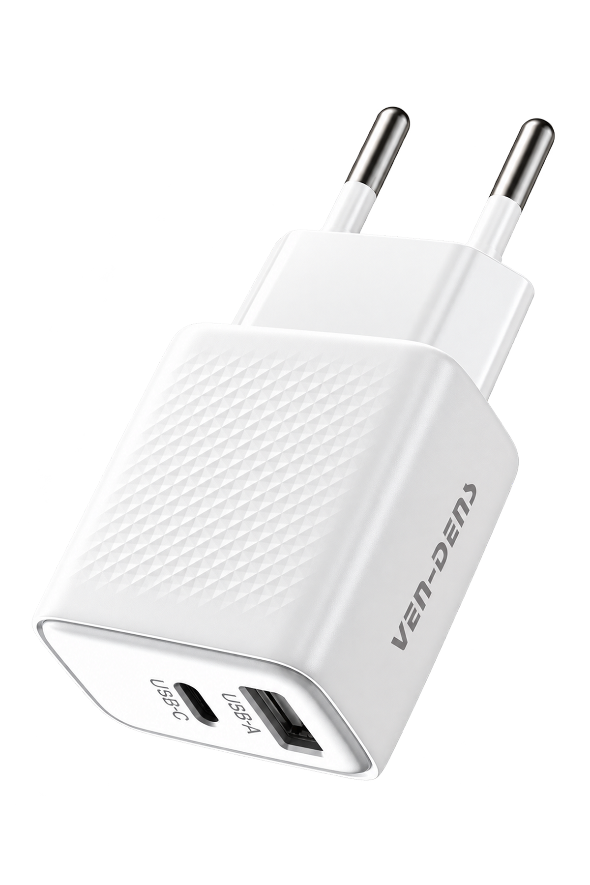 Ven-Dens VD-TC019BAC 20W USB-C PD ve 18W USB-A Çift Portlu Hızlı Şarj Adaptörü, EU Priz, Beyaz