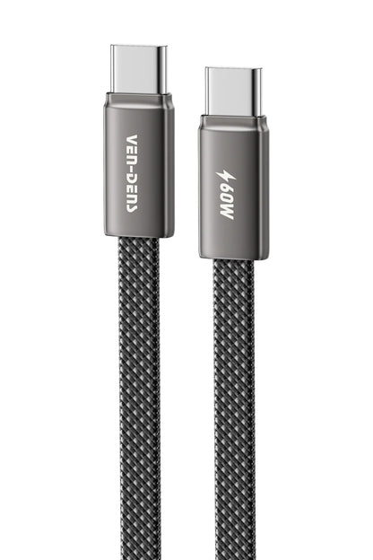 Vendens VD-DC22CC USB-C'den USB-C'ye Örgülü 60W Hızlı Şarj Destekli Type C Kablo 1.2m