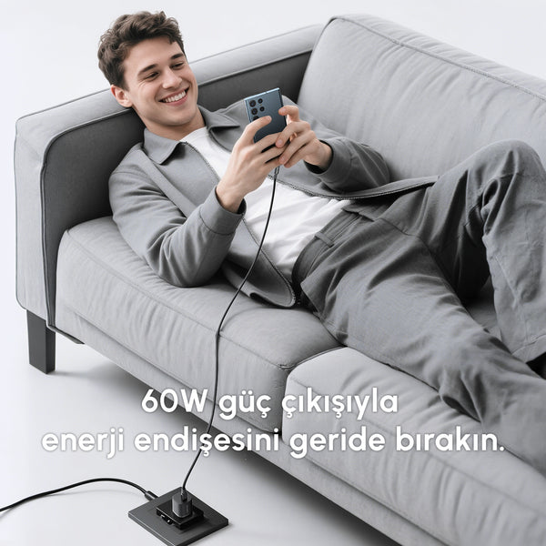 Vendens VD-DC03CC USB-C'den USB-C'ye Örgülü 180 Derece Dönebilen Başlıklı 60W Hızlı Şarj Type C Şarj Kablosu 1m