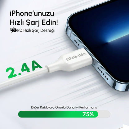 Vendens VD-DC20L Apple MFi Onaylı 2.4A Lightning Hızlı Şarj ve Veri Kablosu, 1 Metre