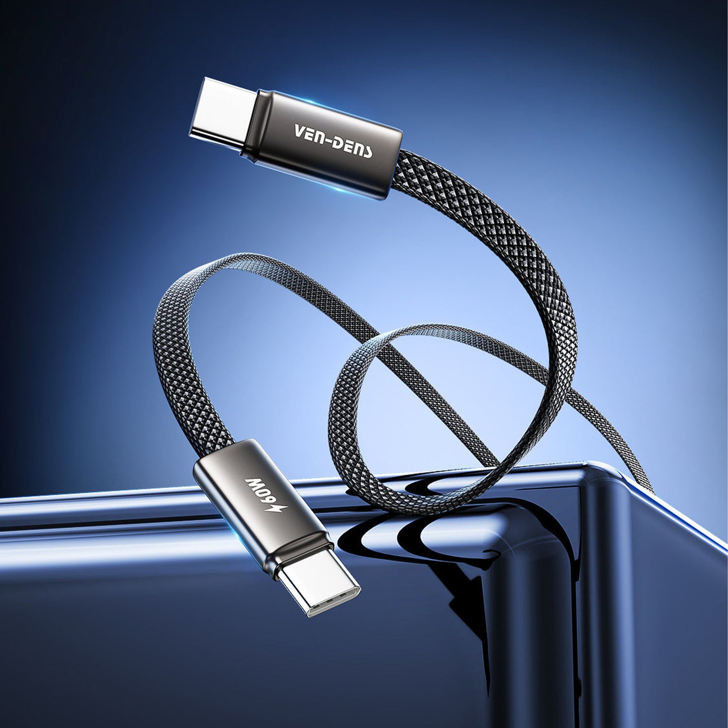 Vendens VD-DC22CC USB-C'den USB-C'ye Örgülü 60W Hızlı Şarj Destekli Type C Kablo 1.2m