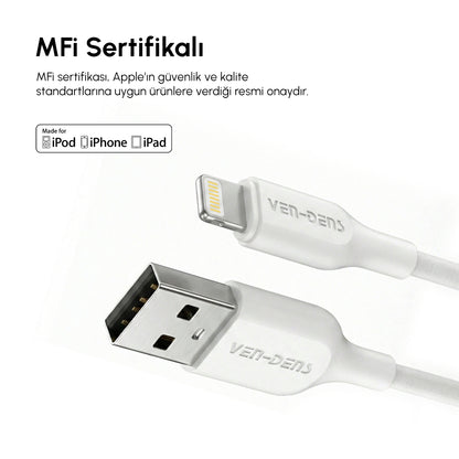 Vendens VD-DC20L Apple MFi Onaylı 2.4A Lightning Hızlı Şarj ve Veri Kablosu, 1 Metre