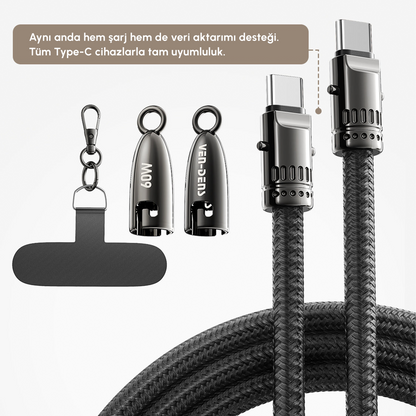 Vendens VD-DCS02 USB-C'den USB-C'ye Örgülü 60W Hızlı Şarj Destekli Type C Kablo 1.2m