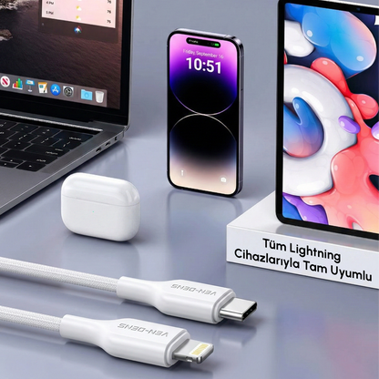 Vendens VD-DC20CL Apple MFi Onaylı 27W Type-C to Lightning Hızlı Şarj Kablosu, 1 Metre