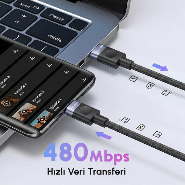 Vendens VD-DCM02 Premium Lightning Örgülü Hızlı Şarj Kablosu