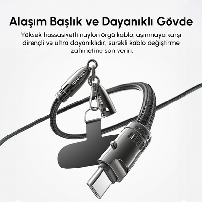 Vendens VD-DCS02 USB-C'den USB-C'ye Örgülü 60W Hızlı Şarj Destekli Type C Kablo 1.2m
