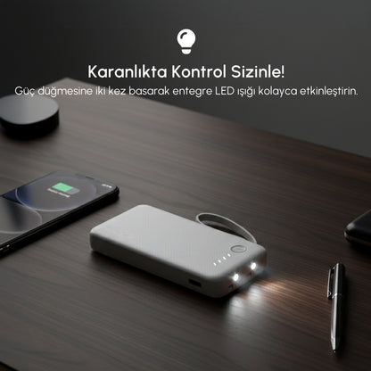Vendens VD-PB058 Dahili 4 Kablolu 10000mAh  Işıklı Göstergeli LED El Fenerli Powerbank Tüm Telefonlarla Uyumlu