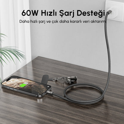 Vendens VD-DCS02 USB-C'den USB-C'ye Örgülü 60W Hızlı Şarj Destekli Type C Kablo 1.2m
