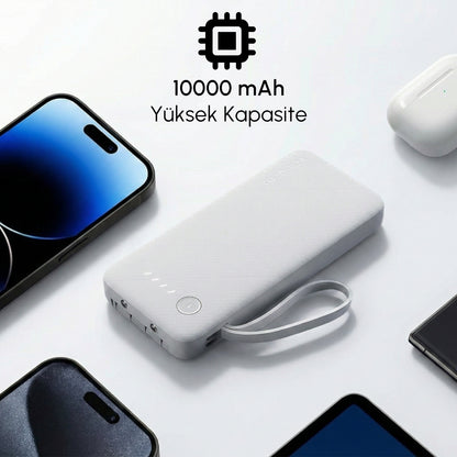 Vendens VD-PB058 Dahili 4 Kablolu 10000mAh  Işıklı Göstergeli LED El Fenerli Powerbank Tüm Telefonlarla Uyumlu