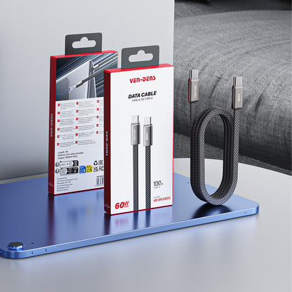 Vendens VD-DC22CC USB-C'den USB-C'ye Örgülü 60W Hızlı Şarj Destekli Type C Kablo 1.2m